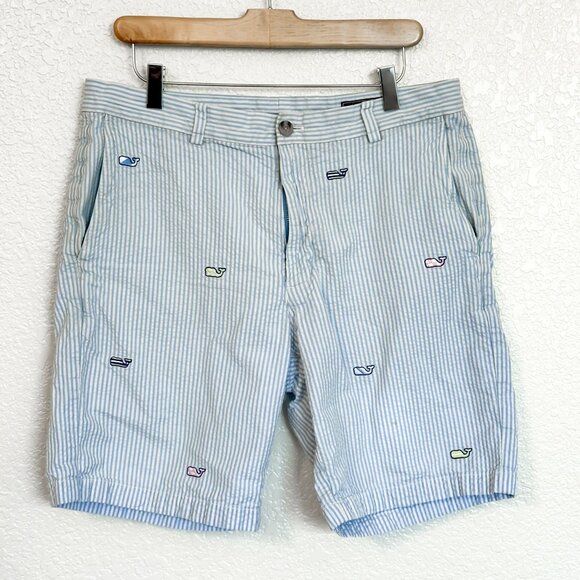 Vineyard Vines Kentucky Derby Breaker Shorts 34 Seersucker Whale Embroidered - Picture 1 of 8